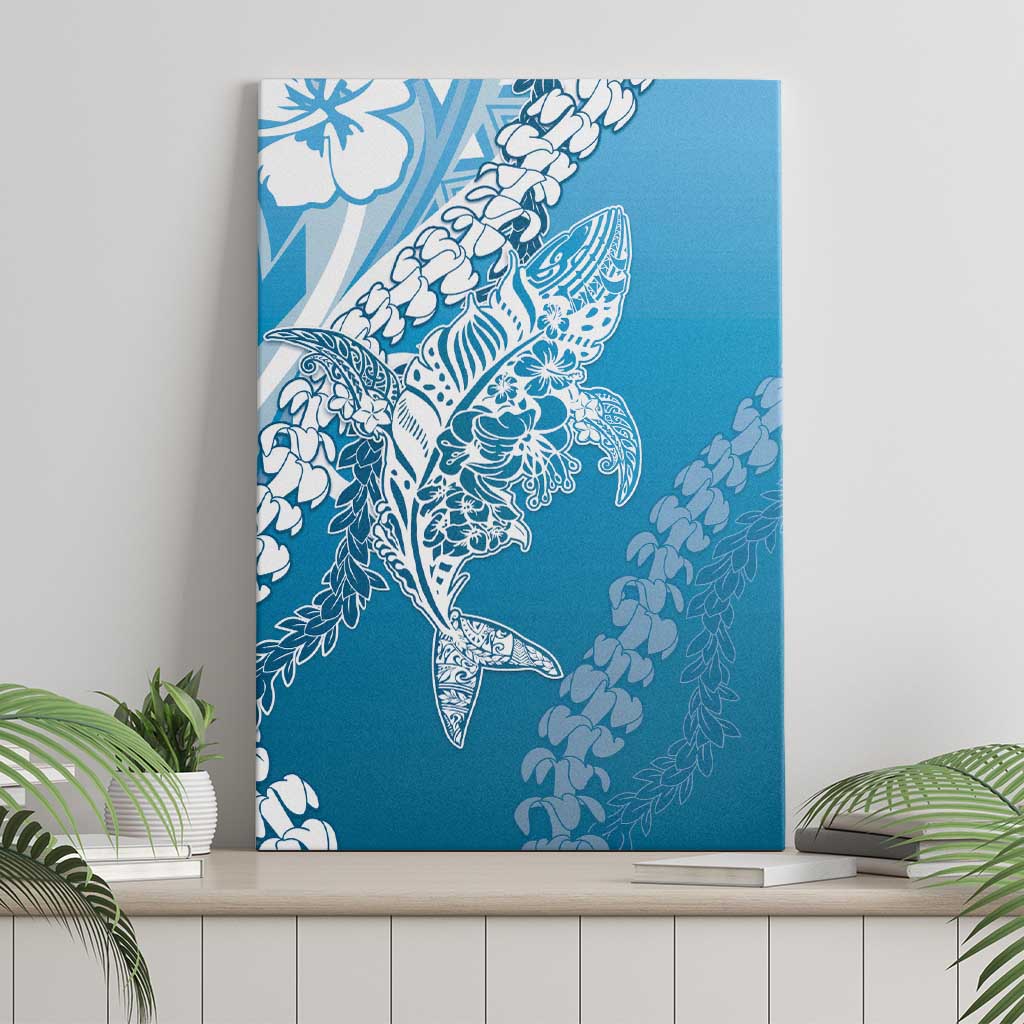 Hawaii Puakenikeni And Maile Lei Canvas Wall Art Blue Polynesian Shark Tattoo DT05 - Polynesian Pride