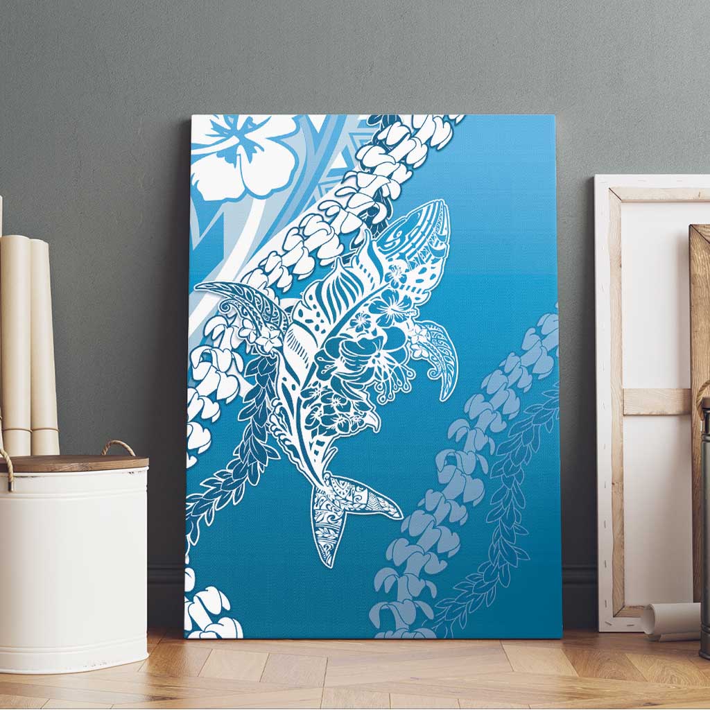 Hawaii Puakenikeni And Maile Lei Canvas Wall Art Blue Polynesian Shark Tattoo DT05 - Polynesian Pride