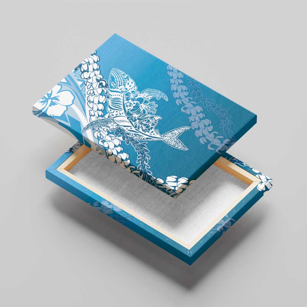 Hawaii Puakenikeni And Maile Lei Canvas Wall Art Blue Polynesian Shark Tattoo DT05 - Polynesian Pride