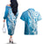 Hawaii Puakenikeni And Maile Lei Couples Matching Off The Shoulder Long Sleeve Dress and Hawaiian Shirt Blue Polynesian Shark Tattoo DT05