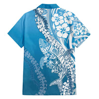 Hawaii Puakenikeni And Maile Lei Family Matching Long Sleeve Bodycon Dress and Hawaiian Shirt Blue Polynesian Shark Tattoo DT05