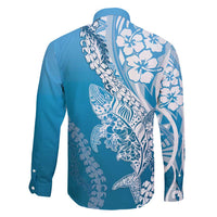Hawaii Puakenikeni And Maile Lei Family Matching Long Sleeve Bodycon Dress and Hawaiian Shirt Blue Polynesian Shark Tattoo DT05