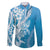 Hawaii Puakenikeni And Maile Lei Family Matching Off The Shoulder Long Sleeve Dress and Hawaiian Shirt Blue Polynesian Shark Tattoo DT05