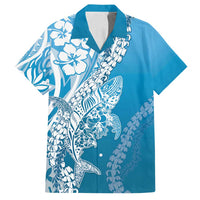 Hawaii Puakenikeni And Maile Lei Family Matching Puletasi and Hawaiian Shirt Blue Polynesian Shark Tattoo DT05