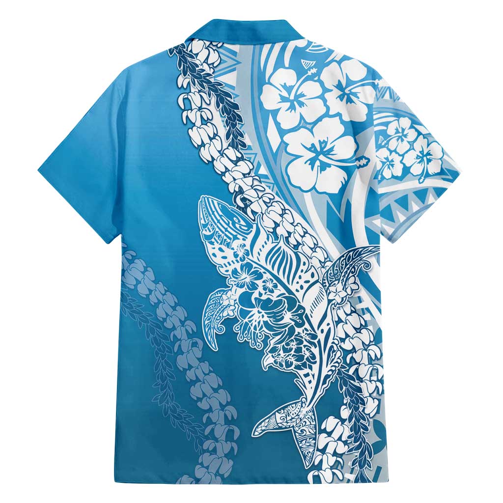 Hawaii Puakenikeni And Maile Lei Family Matching Summer Maxi Dress and Hawaiian Shirt Blue Polynesian Shark Tattoo DT05