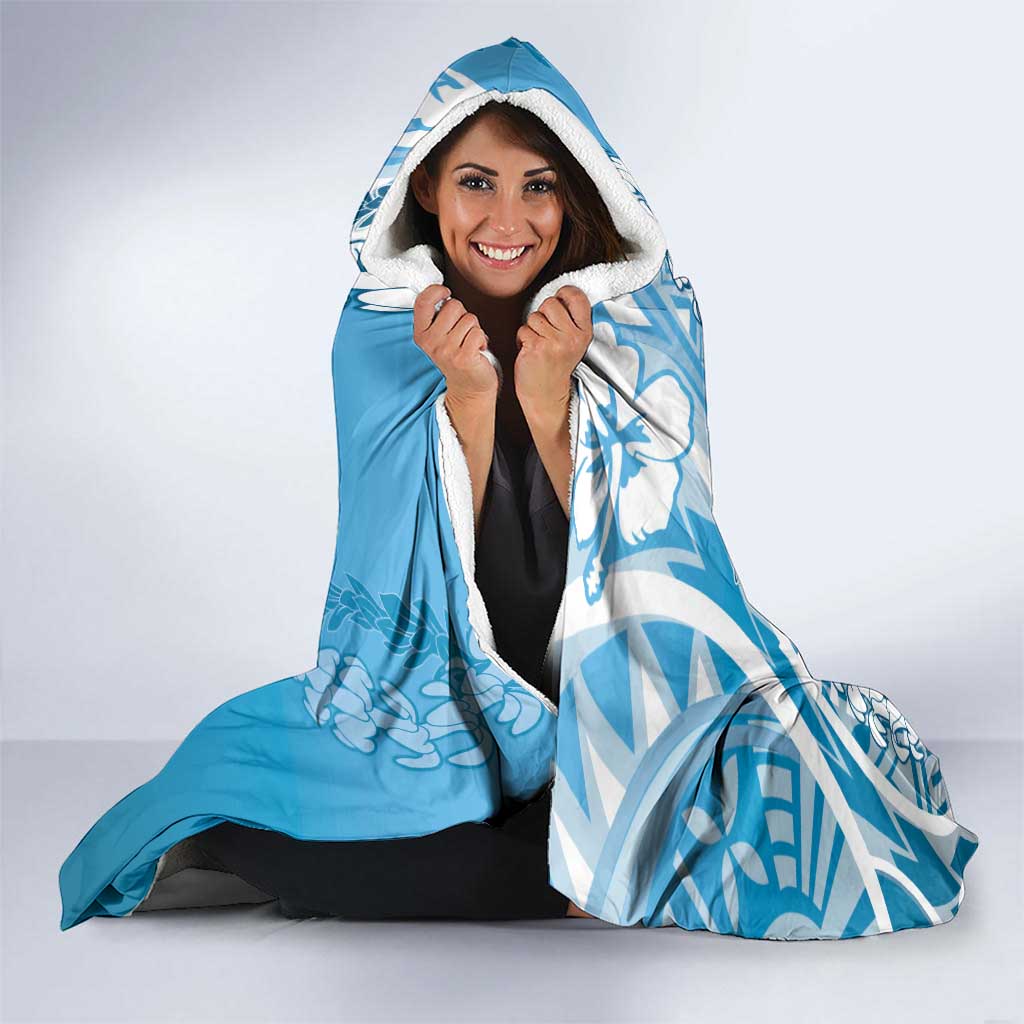 Hawaii Puakenikeni And Maile Lei Hooded Blanket Blue Polynesian Shark Tattoo DT05