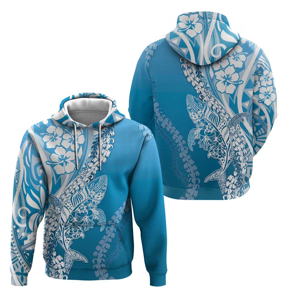 Hawaii Puakenikeni And Maile Lei Hoodie Blue Polynesian Shark Tattoo DT05