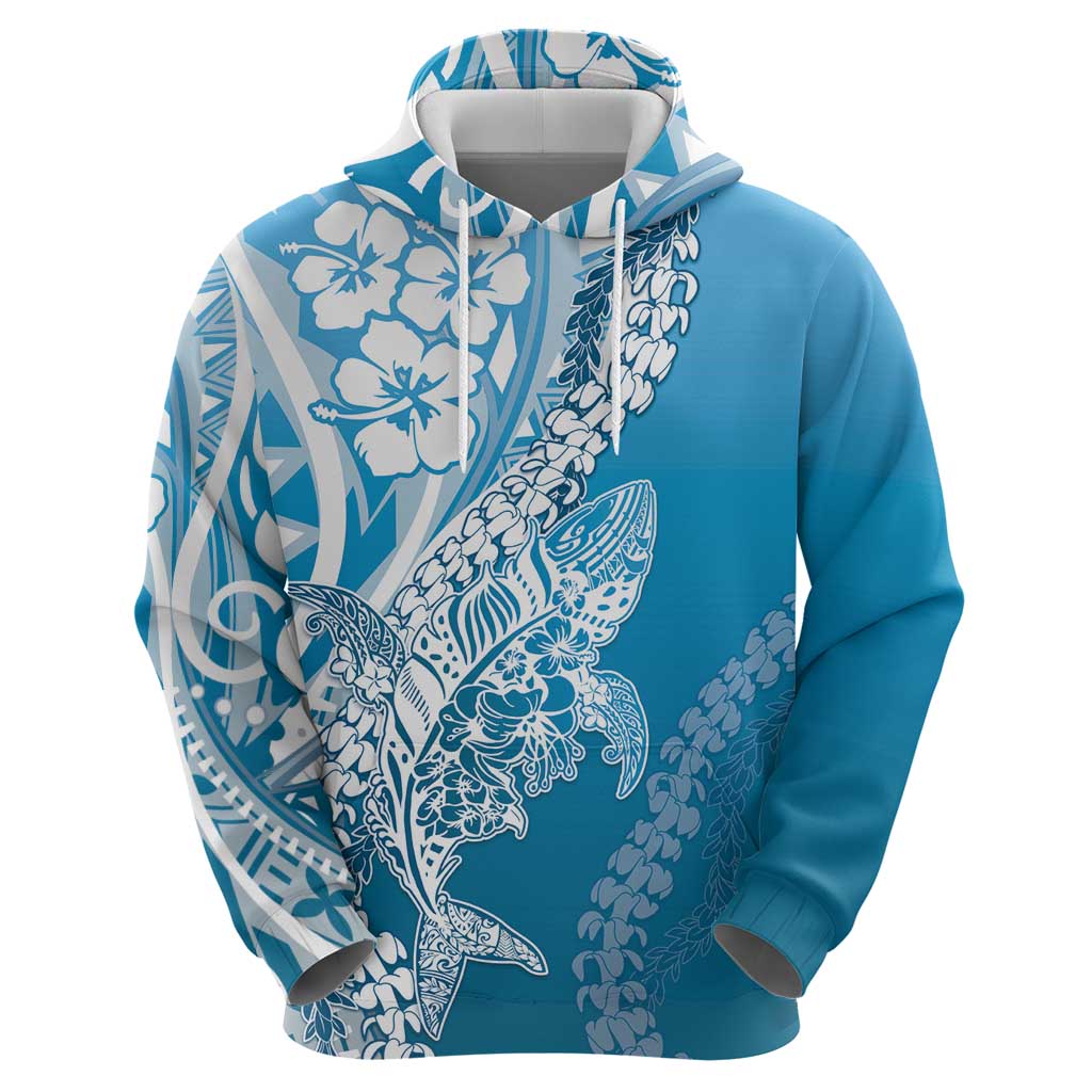 Hawaii Puakenikeni And Maile Lei Hoodie Blue Polynesian Shark Tattoo DT05