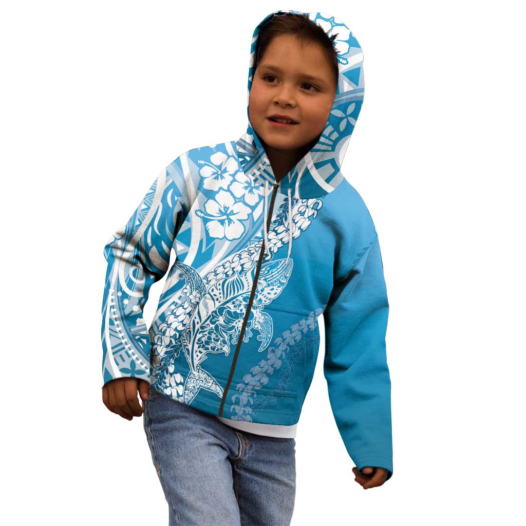 Hawaii Puakenikeni And Maile Lei Kid Hoodie Blue Polynesian Shark Tattoo DT05