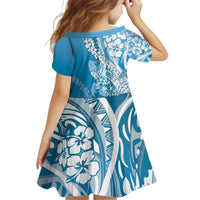 Hawaii Puakenikeni And Maile Lei Kid Short Sleeve Dress Blue Polynesian Shark Tattoo DT05