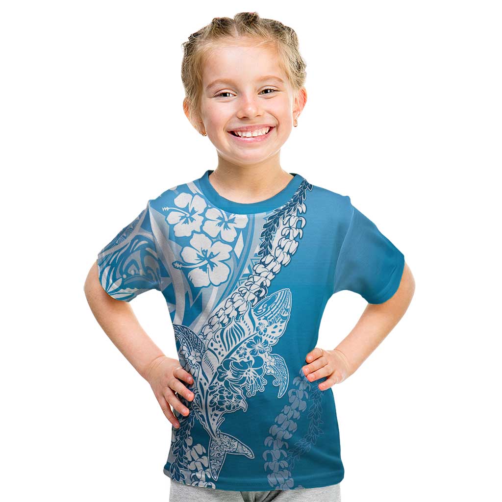 Hawaii Puakenikeni And Maile Lei Kid T Shirt Blue Polynesian Shark Tattoo DT05