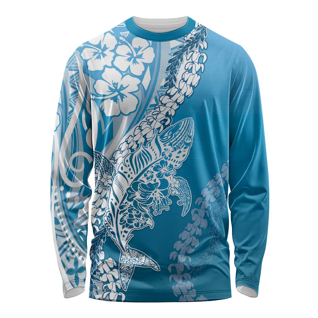 Hawaii Puakenikeni And Maile Lei Long Sleeve Shirt Blue Polynesian Shark Tattoo DT05 Unisex Blue - Polynesian Pride
