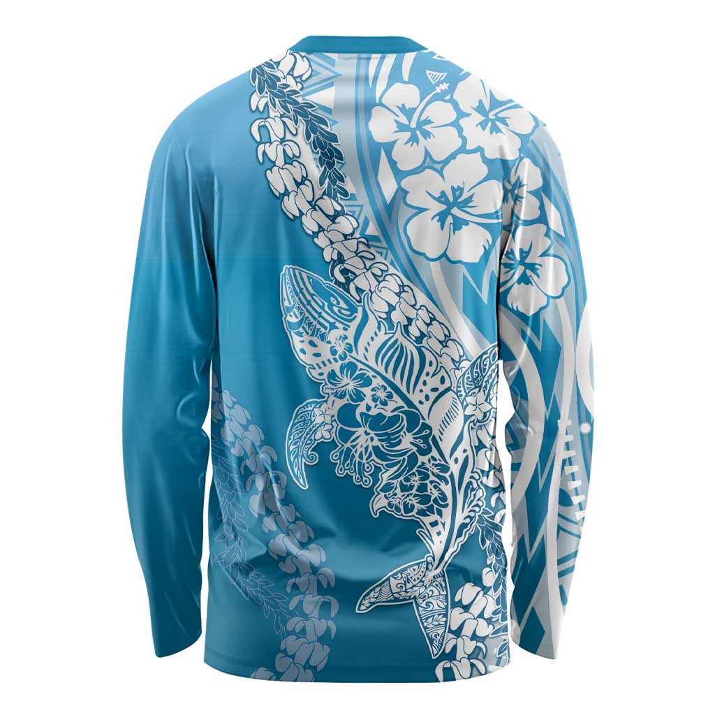 Hawaii Puakenikeni And Maile Lei Long Sleeve Shirt Blue Polynesian Shark Tattoo DT05 - Polynesian Pride