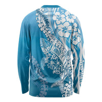 Hawaii Puakenikeni And Maile Lei Long Sleeve Shirt Blue Polynesian Shark Tattoo DT05 - Polynesian Pride