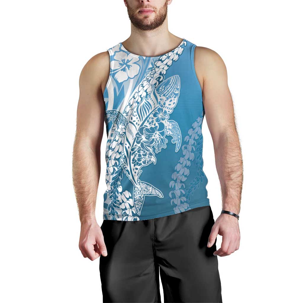 Hawaii Puakenikeni And Maile Lei Men Tank Top Blue Polynesian Shark Tattoo DT05 - Polynesian Pride