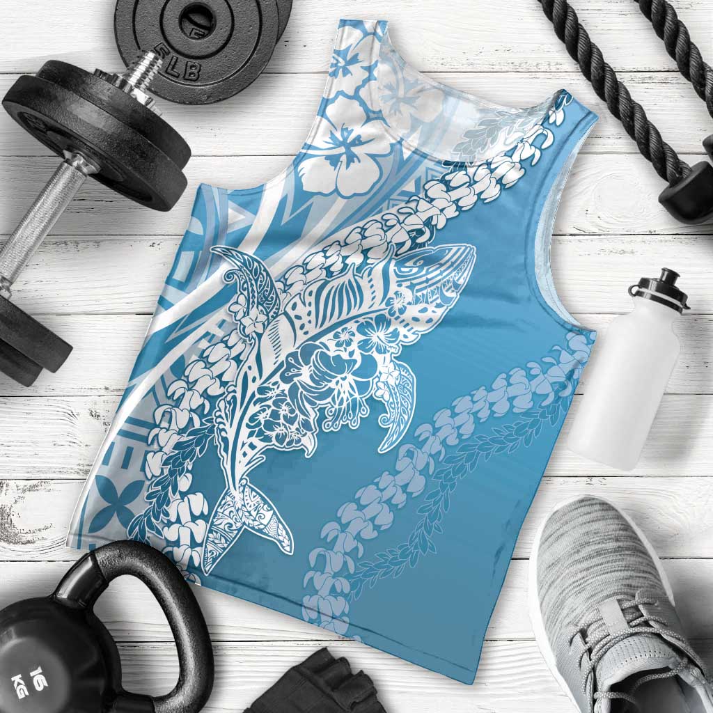 Hawaii Puakenikeni And Maile Lei Men Tank Top Blue Polynesian Shark Tattoo DT05 - Polynesian Pride