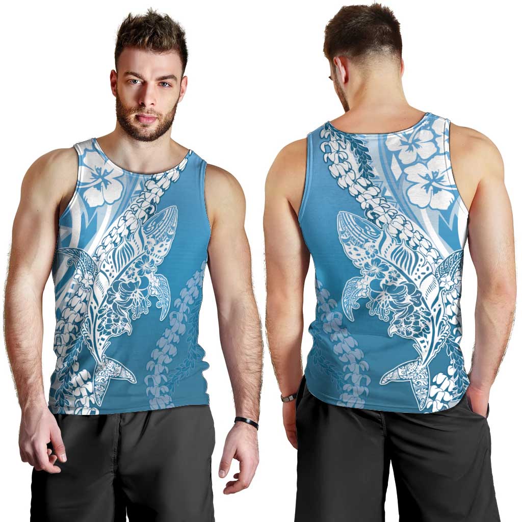 Hawaii Puakenikeni And Maile Lei Men Tank Top Blue Polynesian Shark Tattoo DT05 - Polynesian Pride