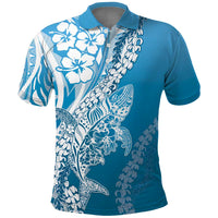 Hawaii Puakenikeni And Maile Lei Polo Shirt Blue Polynesian Shark Tattoo DT05