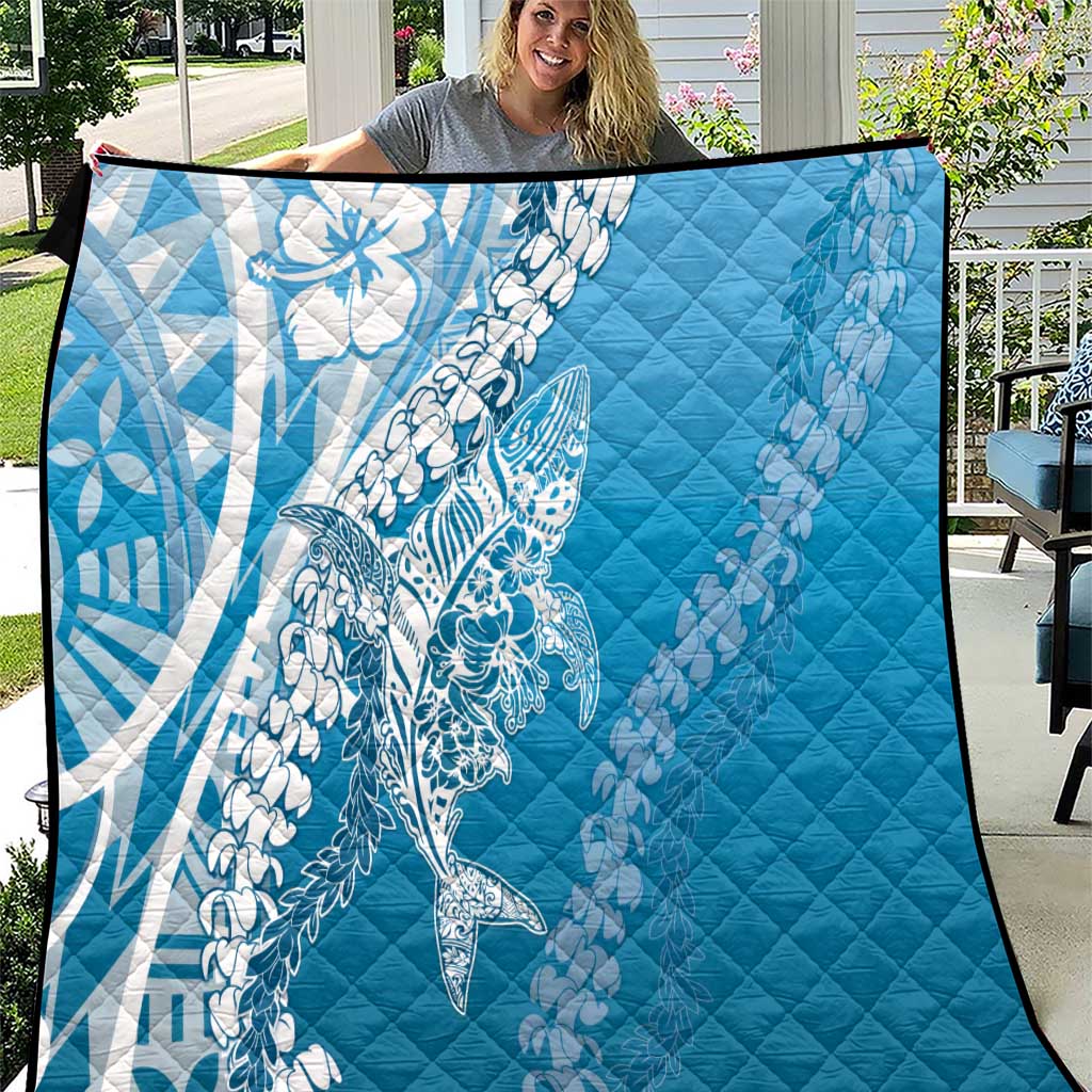 Hawaii Puakenikeni And Maile Lei Quilt Blue Polynesian Shark Tattoo DT05