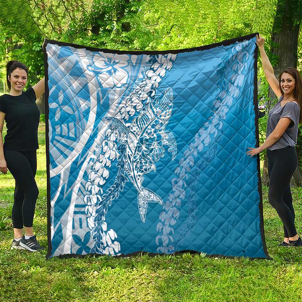 Hawaii Puakenikeni And Maile Lei Quilt Blue Polynesian Shark Tattoo DT05