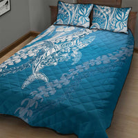 Hawaii Puakenikeni And Maile Lei Quilt Bed Set Blue Polynesian Shark Tattoo DT05