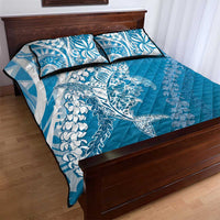 Hawaii Puakenikeni And Maile Lei Quilt Bed Set Blue Polynesian Shark Tattoo DT05