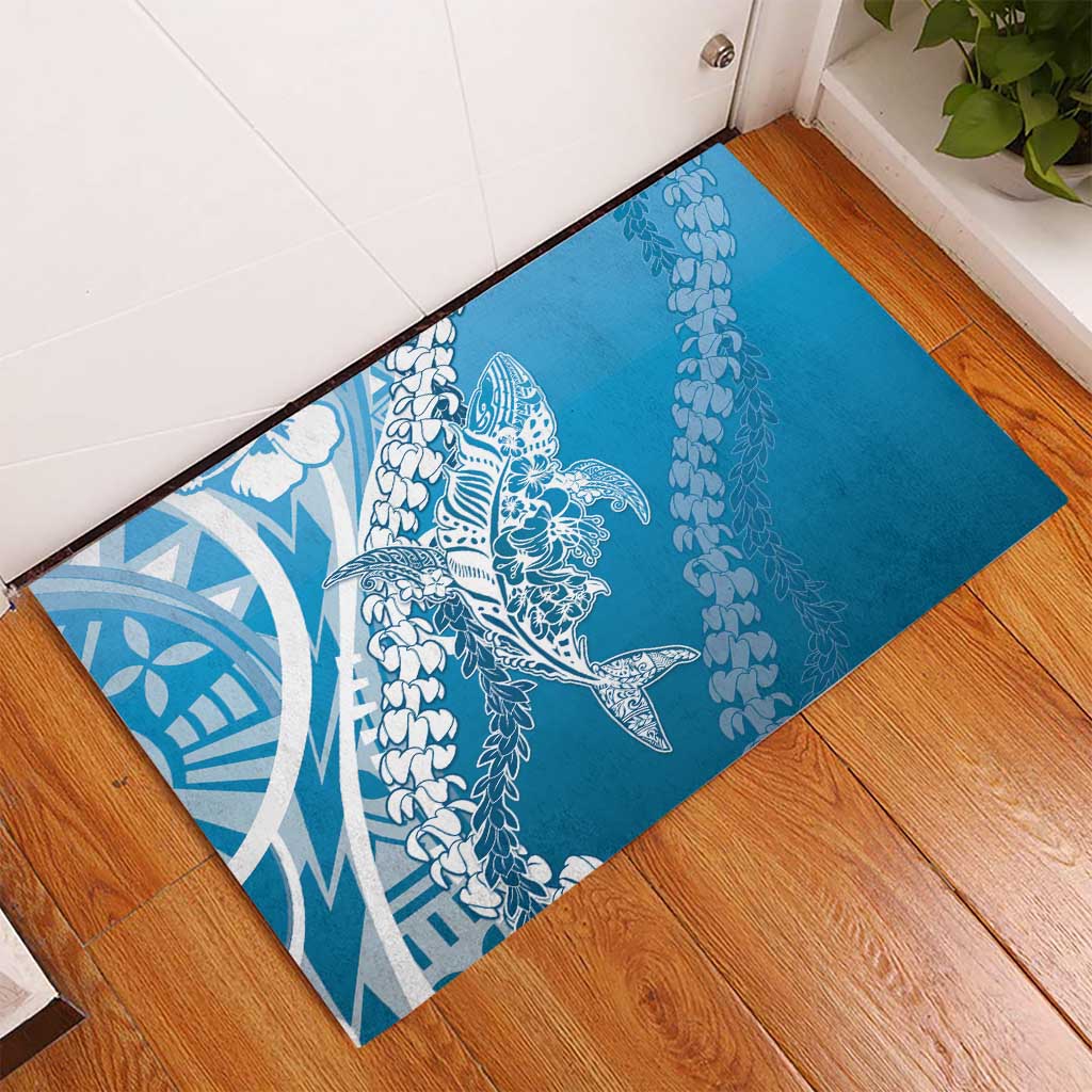 Hawaii Puakenikeni And Maile Lei Rubber Doormat Blue Polynesian Shark Tattoo DT05 - Polynesian Pride