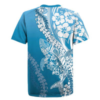 Hawaii Puakenikeni And Maile Lei Rugby Jersey Blue Polynesian Shark Tattoo DT05 - Polynesian Pride