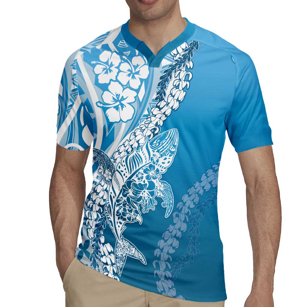 Hawaii Puakenikeni And Maile Lei Rugby Jersey Blue Polynesian Shark Tattoo DT05 - Polynesian Pride