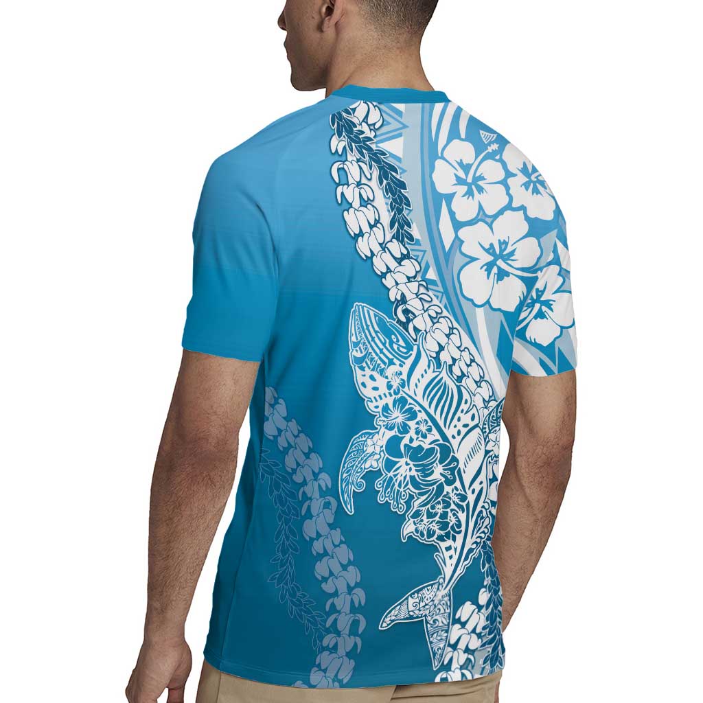 Hawaii Puakenikeni And Maile Lei Rugby Jersey Blue Polynesian Shark Tattoo DT05 - Polynesian Pride