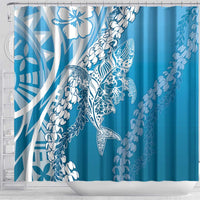 Hawaii Puakenikeni And Maile Lei Shower Curtain Blue Polynesian Shark Tattoo DT05