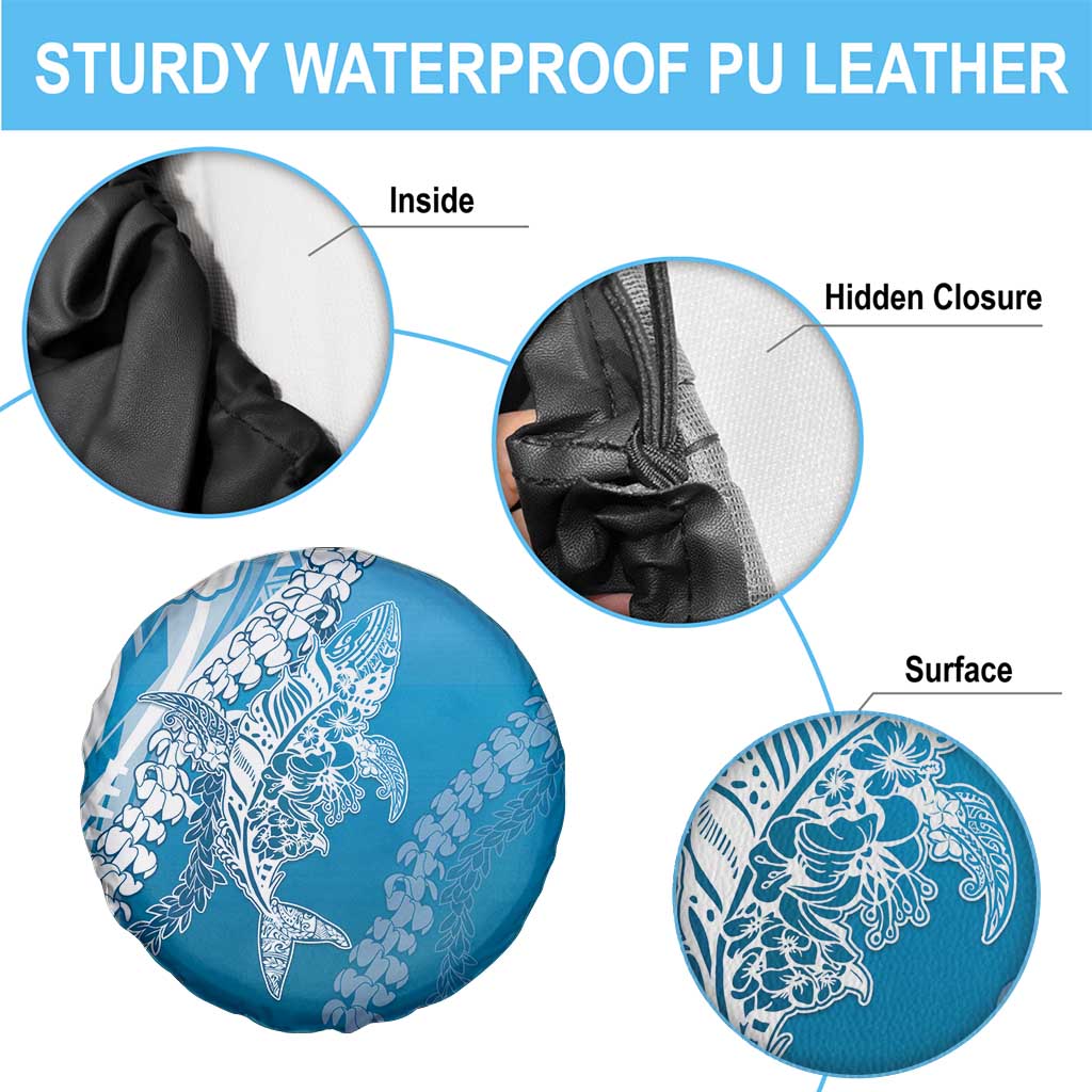 Hawaii Puakenikeni And Maile Lei Spare Tire Cover Blue Polynesian Shark Tattoo DT05