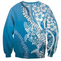 Hawaii Puakenikeni And Maile Lei Sweatshirt Blue Polynesian Shark Tattoo DT05