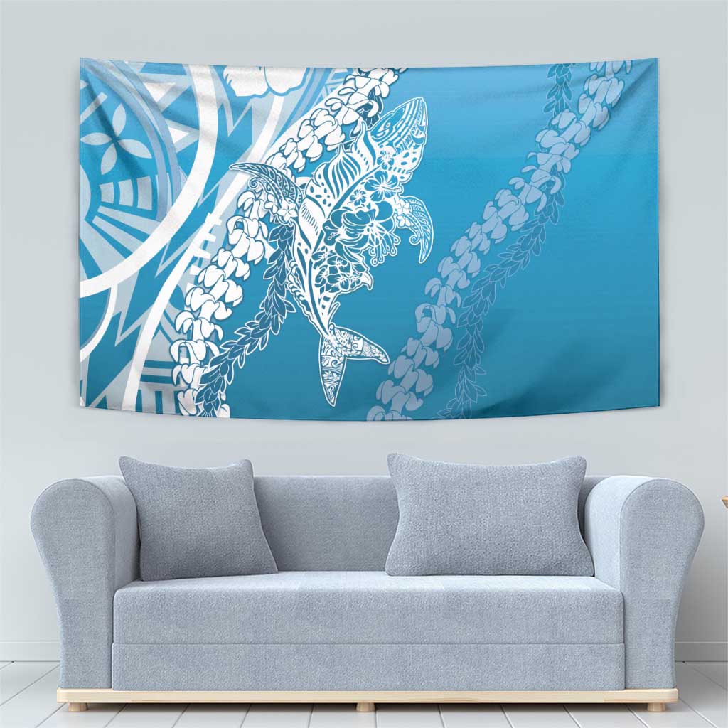 Hawaii Puakenikeni And Maile Lei Tapestry Blue Polynesian Shark Tattoo DT05