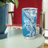 Hawaii Puakenikeni And Maile Lei Tumbler Cup Blue Polynesian Shark Tattoo DT05