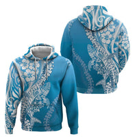 Hawaii Puakenikeni And Maile Lei Zip Hoodie Blue Polynesian Shark Tattoo DT05