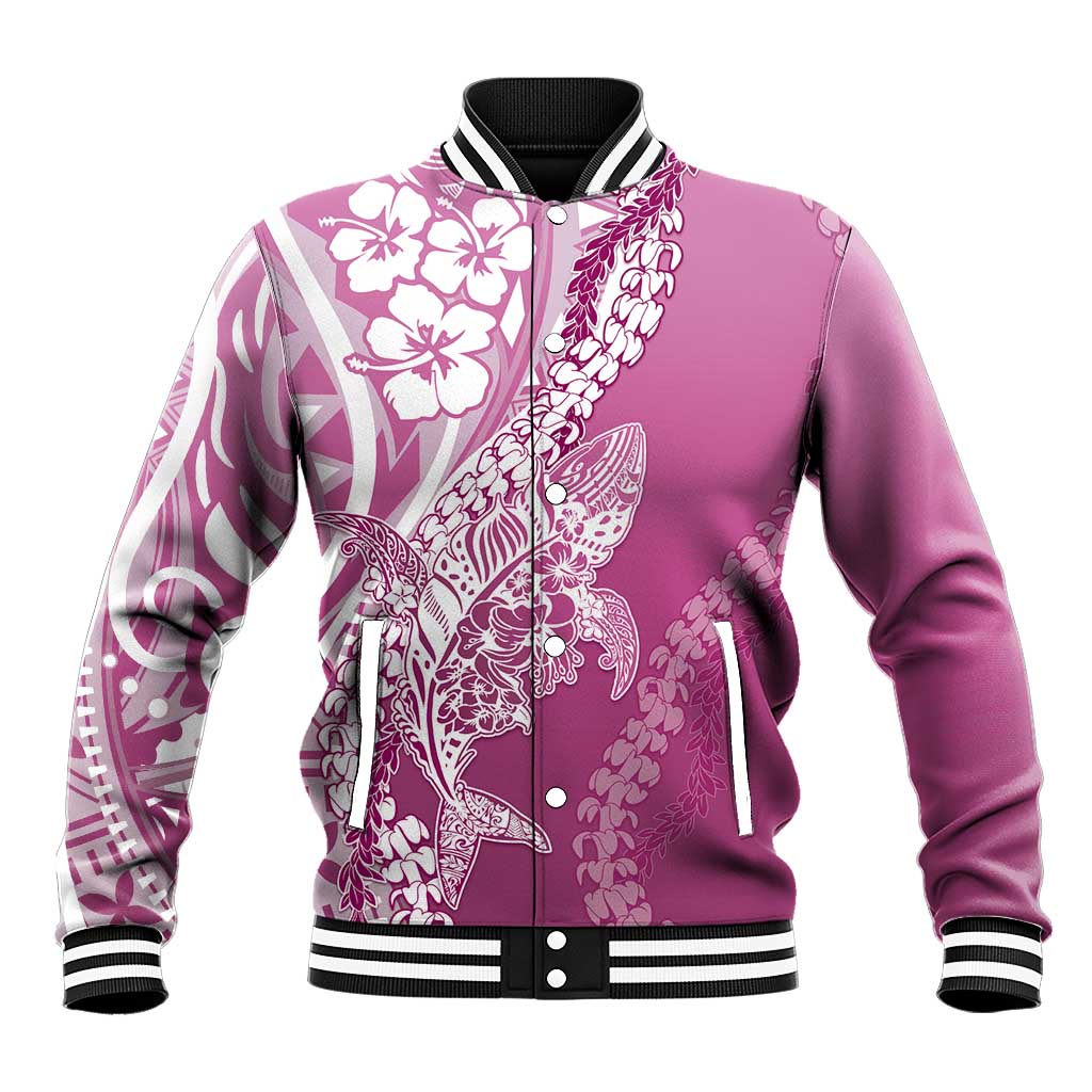 Hawaii Puakenikeni And Maile Lei Baseball Jacket Pink Polynesian Shark Tattoo DT05 Unisex Pink - Polynesian Pride