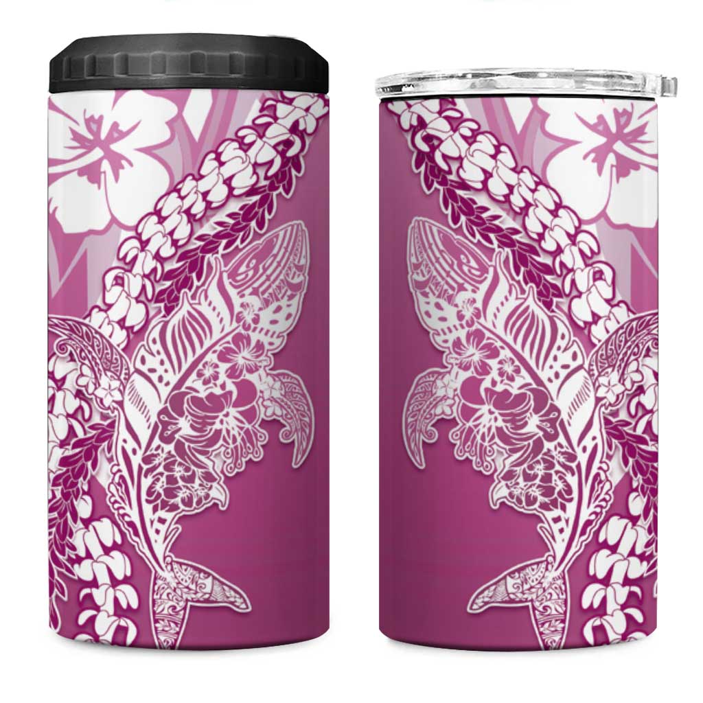 Hawaii Puakenikeni And Maile Lei 4 in 1 Can Cooler Tumbler Pink Polynesian Shark Tattoo DT05