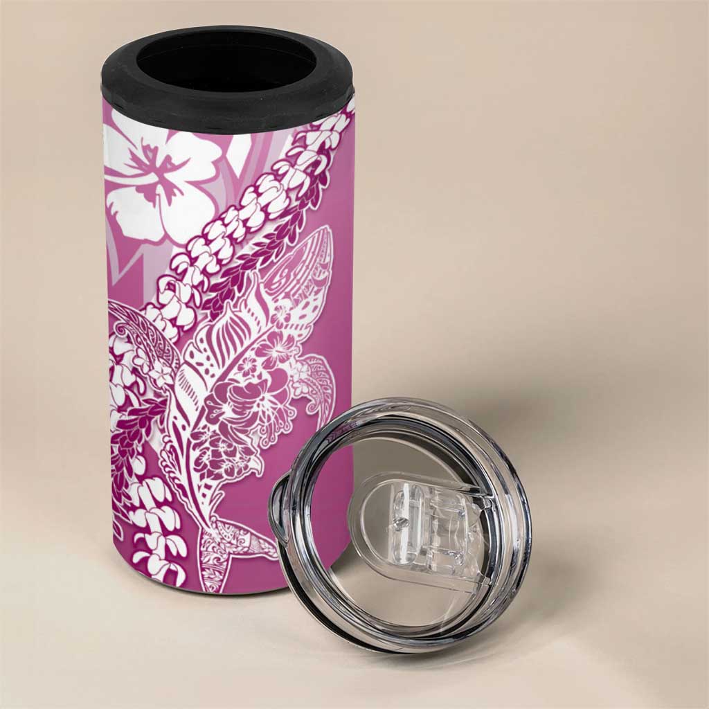 Hawaii Puakenikeni And Maile Lei 4 in 1 Can Cooler Tumbler Pink Polynesian Shark Tattoo DT05