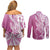 Hawaii Puakenikeni And Maile Lei Couples Matching Off Shoulder Short Dress and Long Sleeve Button Shirt Pink Polynesian Shark Tattoo DT05