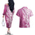 Hawaii Puakenikeni And Maile Lei Couples Matching Off The Shoulder Long Sleeve Dress and Hawaiian Shirt Pink Polynesian Shark Tattoo DT05