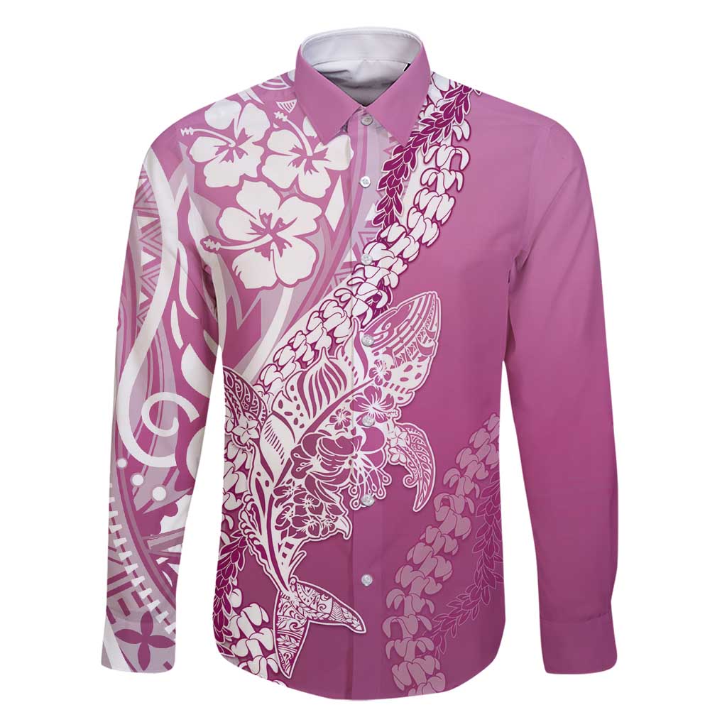 Hawaii Puakenikeni And Maile Lei Family Matching Mermaid Dress and Hawaiian Shirt Pink Polynesian Shark Tattoo DT05