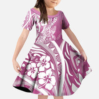 Hawaii Puakenikeni And Maile Lei Family Matching Off The Shoulder Long Sleeve Dress and Hawaiian Shirt Pink Polynesian Shark Tattoo DT05