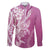 Hawaii Puakenikeni And Maile Lei Family Matching Off The Shoulder Long Sleeve Dress and Hawaiian Shirt Pink Polynesian Shark Tattoo DT05