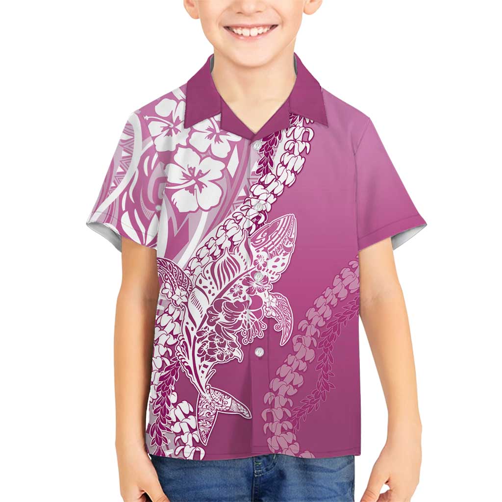 Hawaii Puakenikeni And Maile Lei Family Matching Off Shoulder Maxi Dress and Hawaiian Shirt Pink Polynesian Shark Tattoo DT05