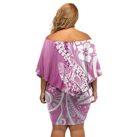 Hawaii Puakenikeni And Maile Lei Family Matching Off Shoulder Short Dress and Hawaiian Shirt Pink Polynesian Shark Tattoo DT05