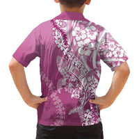 Hawaii Puakenikeni And Maile Lei Family Matching Summer Maxi Dress and Hawaiian Shirt Pink Polynesian Shark Tattoo DT05