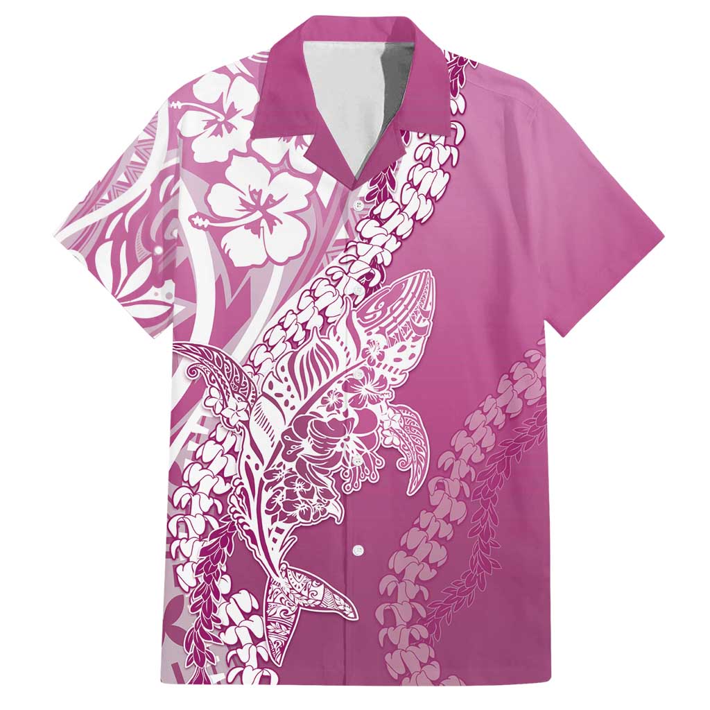 Hawaii Puakenikeni And Maile Lei Family Matching Summer Maxi Dress and Hawaiian Shirt Pink Polynesian Shark Tattoo DT05
