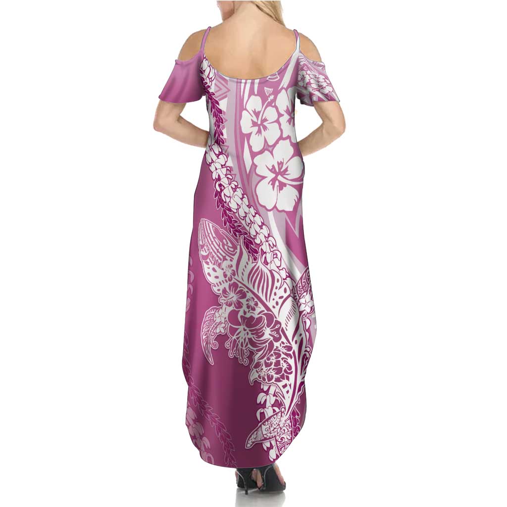 Hawaii Puakenikeni And Maile Lei Family Matching Summer Maxi Dress and Hawaiian Shirt Pink Polynesian Shark Tattoo DT05