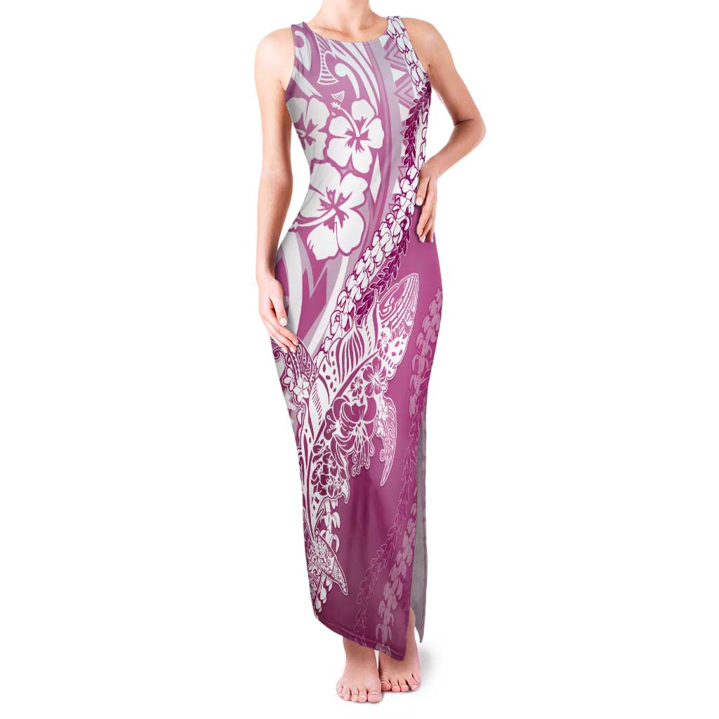 Hawaii Puakenikeni And Maile Lei Family Matching Tank Maxi Dress and Hawaiian Shirt Pink Polynesian Shark Tattoo DT05